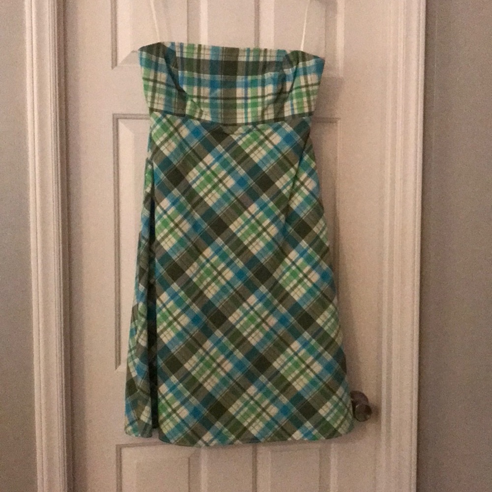 gap plaid strapless dress